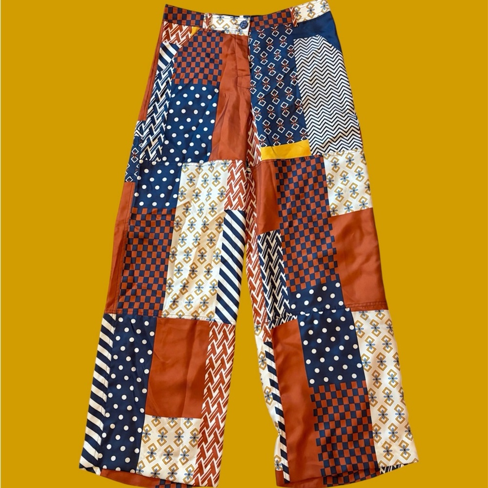 Tory Burch silk patchwork wide leg pants